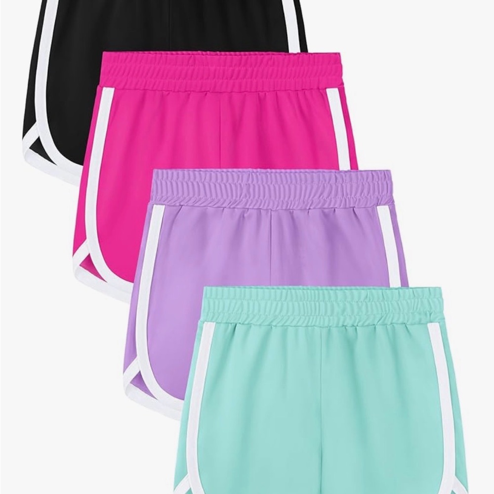 Pack of Four Girl’s Athletic Shorts - Black, Hot Pink, Lavender, Mint